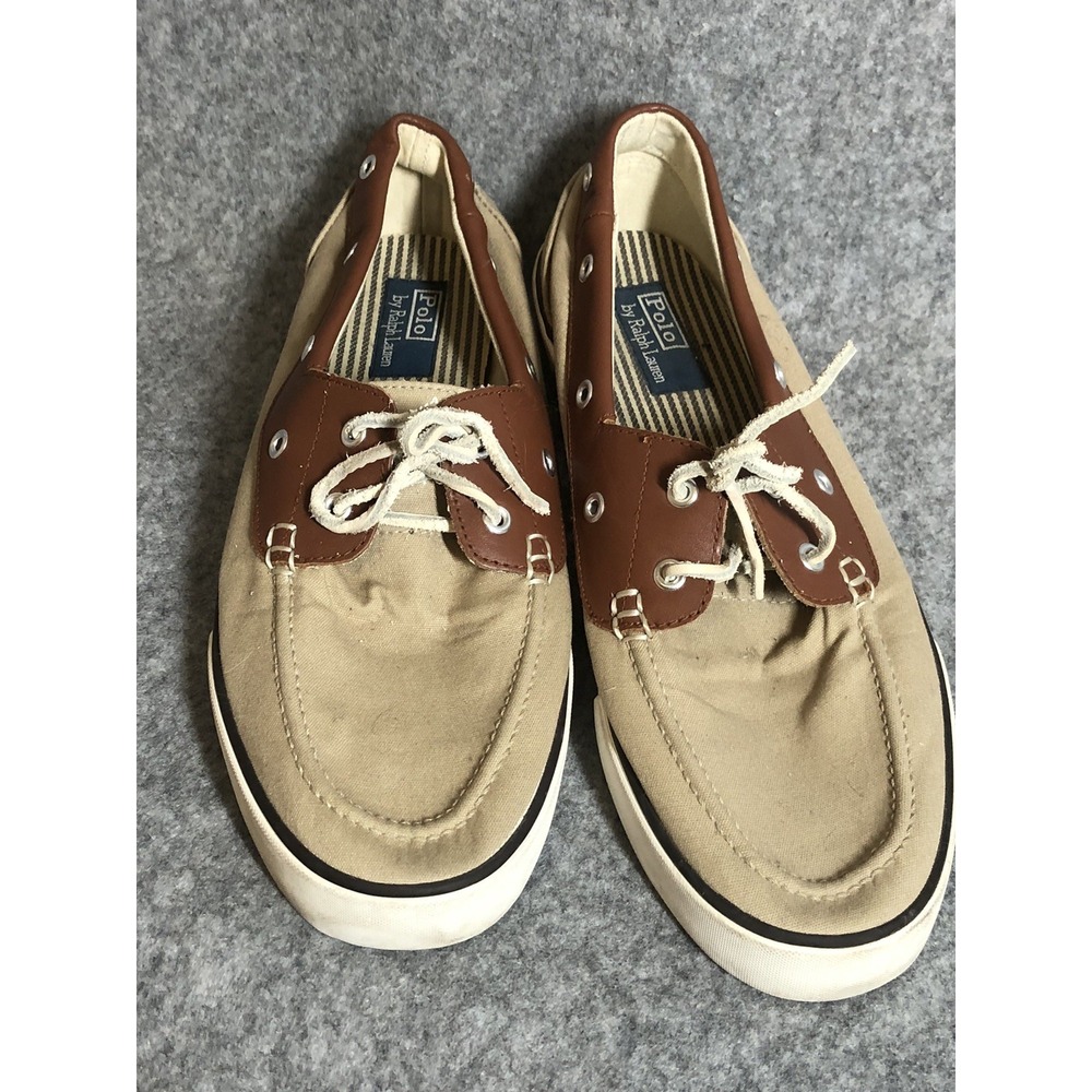 Polo Ralph Lauren Rylander Mens Loafer Slip On 12D Tan Canvas Boat Shoe